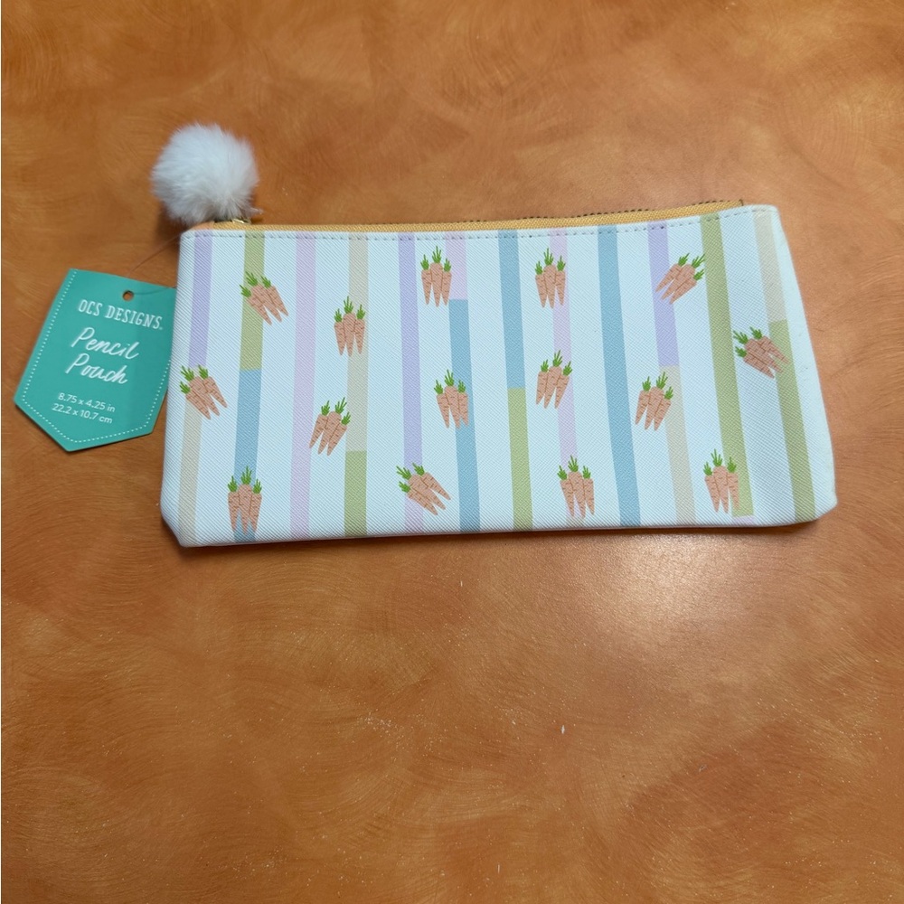 OCS Designs Cream and Pink Carrot Pencil Pouch